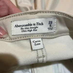 Abercrombie & Fitch LONG Curve Love Slim Straight Faux Leather Denim Jeans 29/8L thumbnail 3