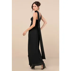 NWT Lulus Adeline Black One-Shoulder Scarf Maxi Dress Bridesmaid Banquet Size S thumbnail 3