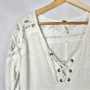 Free People Jennie White Lace Up Long Sleeve Tunic Top‎ XS thumbnail 4