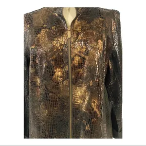 Reversible Faux Black Leather Moto & Animal Print Lightweight Jacket thumbnail 6