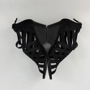 Eileen‎ Fisher Black Leather Strappy Cage Wedge Sandals Womens 8 Zip Back thumbnail 5