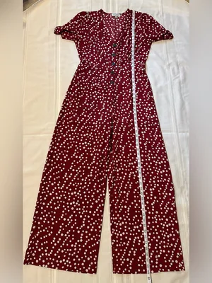 Hayden Los Angeles V-Neck Burgundy Polka Dot Button-Front Jumpsuit thumbnail 9