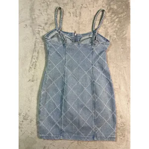Y2K Denim Bodycon Dress Medium Zip Front Forever 21 Blue Mini Dress thumbnail 5