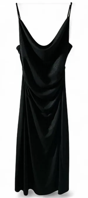 Y2K Ruby Black Glitter Ruched Spaghetti Strap Maxi Dress Women's M‎ Gothic Glam thumbnail 1