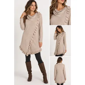 Claudia Nichole M Silk Cashmere Ruffle Wrap Cowl Neck Sweater Tunic thumbnail 2