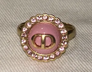 Christian Dior Petit CD Baroque Ring Gold-Finish Metal, Pink Crystals Size L thumbnail 5