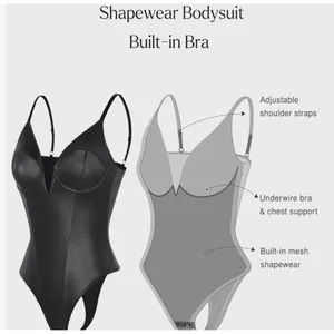 NWT Popilush Red Faux Leather Corset Shapewear Bodysuit Underwire V-Neck Medium‎ thumbnail 2