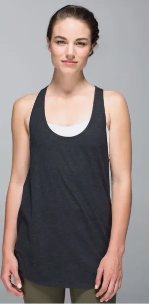 Lululemon Om Racerback Tank Heathered Black Grey Long Loose Yoga Top thumbnail 1