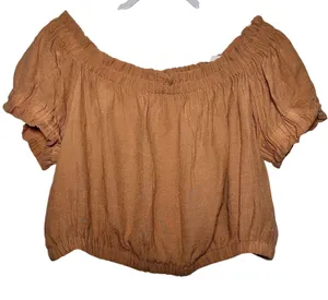 1 STATE Off The Shoulder‎ Smocked Crop Top Rust Orange XL thumbnail 1
