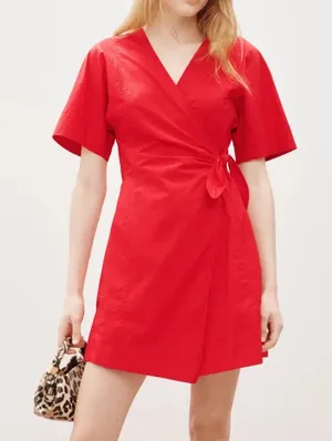 GANNI red Mini Wrap Dress Size 34 Small thumbnail 1