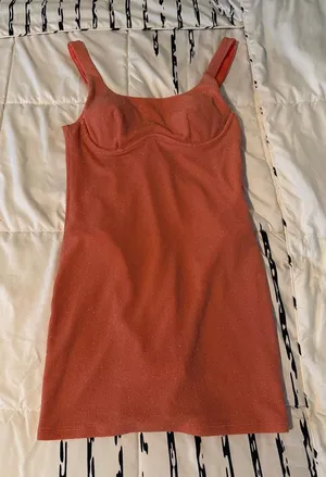 PINK Corset Top Sleeveless Sparkle Rust Bodycon Mini Dress With Built In Body thumbnail 1
