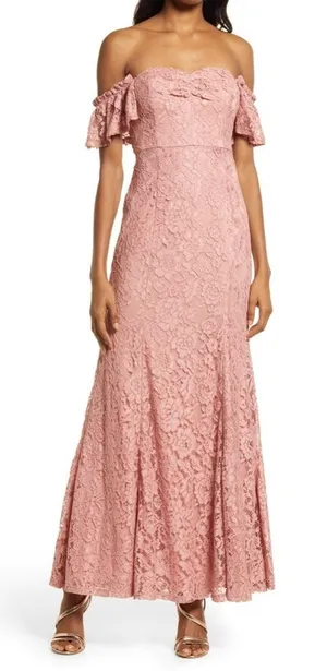 NWT lulus adorning hearts‎ lace off the shoulder maxi dress size xl thumbnail 1