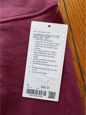 Lululemon Align High Rise 25” NY, Burgundy Bay Size 6 NWT thumbnail 4