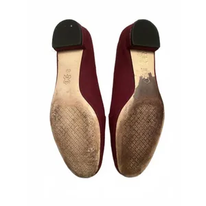 Tory Burch Burgundy Suede Loafers with Embroidered Logo thumbnail 2
