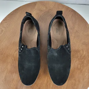 Clarks Collection Trish Bell Womens Size 7 Black Suede Studded Slip On Booties thumbnail 6