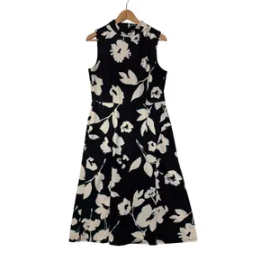 Maggy‎ London Womens Floral Mock Neck Sleeveless Midi Dress Black White Size 10 thumbnail 2
