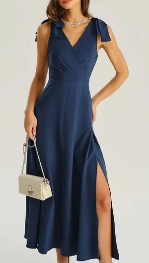 Rihoas Navy Wrap Sleeveless Maxi Dress thumbnail 1