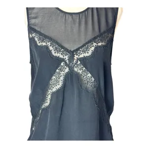 Sandro Shirt Women Small Black Sheer Bodice Lace Detail Top Whimsigoth Gothic‎ thumbnail 5