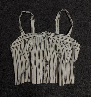 Brandy Melville Striped Button-Front Crop Tank Top - White with Navy Stripes thumbnail 1