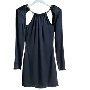 Astr Carina Satin Chain Link Long Sleeve Mini Dress Black Size XS Party Cutout thumbnail 3