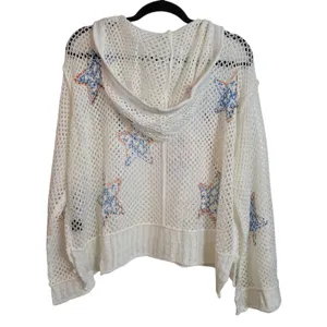 POL White Mesh Star Crochet Hoodie with Blue and Orange Accents thumbnail 8