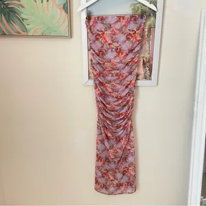 Resa Kristina Mesh Midi Dress In Coral Seashell Size Medium thumbnail 3