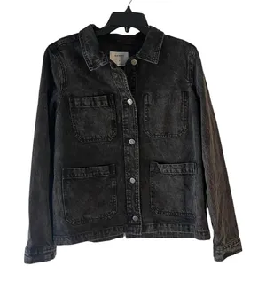 Old Navy Women's Size Medium Black Denim Button Up‎ Trucker Jacket thumbnail 1
