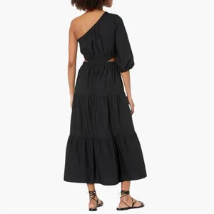The Drop One Shoulder Cut-Out Tiered Midi Dress Large thumbnail 5