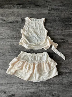 Butter yellow lace skirt set thumbnail 3