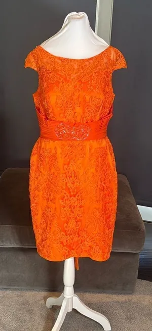 Women’s Orange Tea Length Formal Mother of the Bride Dress Corset Back Size 14 thumbnail 1