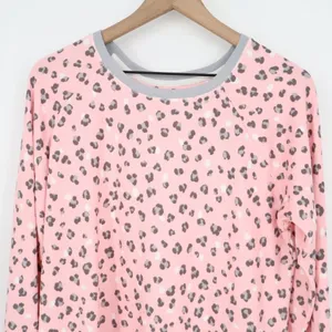 Cuddl Duds Sleepshirt Womens Large Light Pink Leopard Print Stretch Curved Hem thumbnail 4