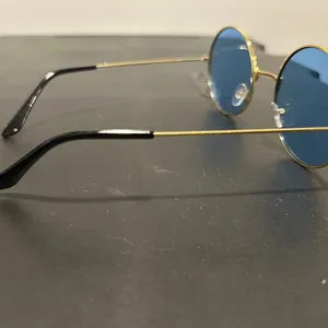 Round Gold Frame Sunglasses with Blue Lenses thumbnail 8