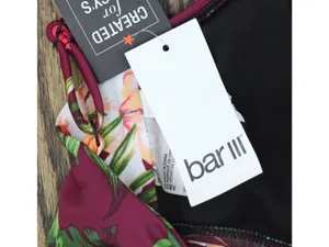 NWT Bar III Fine Plunge Ring Over-the-Shoulder Monokini One Piece Black Multi M thumbnail 4