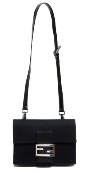 Fendi FF Logo Black Canvas Zucca Baguette Shoulder Flap Crossbody Bag Clutch thumbnail 1