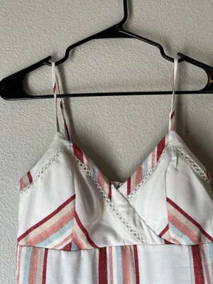 Francesca's White Striped Summer Dress with Rust & Teal Accents thumbnail 3