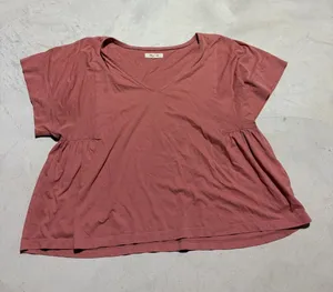 Madewell Pink Short Sleeve V-Neck Peplum Tee large thumbnail 1