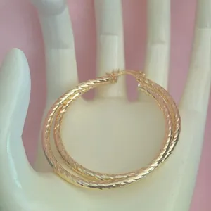 Elegant Gold Hoop Earrings 18K Gold Filled Twist Cut Hoop 50MM thumbnail 3