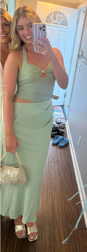 Selfie Leslie Sandy Shell Buckle Halter Maxi Dress - Sage thumbnail 1