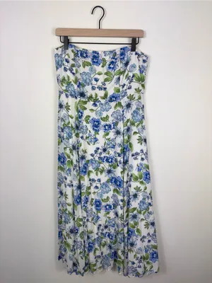 Lulus Sunday Lovin' White Floral Strapless Midi Dress Women’s Large New Blue thumbnail 2