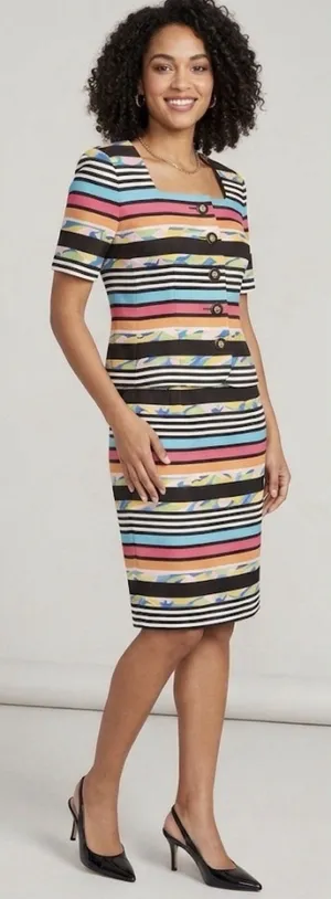 Vtg Rickie Freeman/Teri Jon 2 Pc. Coordinated Stripped Linen Top & Silk Skirt 8 thumbnail 1