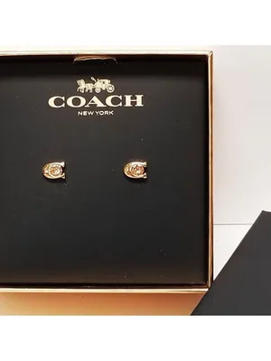 New in Box Authentic Coach Rose Gold Signature C Crystal Stud Earrings 1/4 thumbnail 2