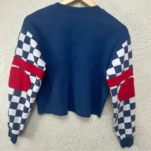 VANS BMX Crew Neck Checked Sleeve Cropped Sweatshirt Size S thumbnail 4