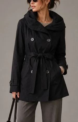 Louie Louie Double Breasted Belted Trench Coat Womens M Black Utility Scandi thumbnail 1