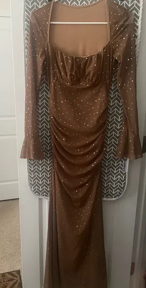 New Without Tag Long Sleeve Ruched Maxi Evening Dress with Sparkle Accents Size thumbnail 1
