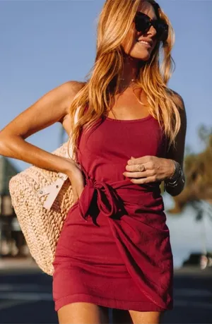 L*SPACE Cypress Burgundy Red Wrap Front Mini‎ Tank Dress Casual Beach Size Small thumbnail 1