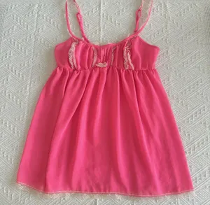 Victoria’s Secret Neon Pink Cream Lace Babydoll Lingerie Top Sz M Medium thumbnail 1