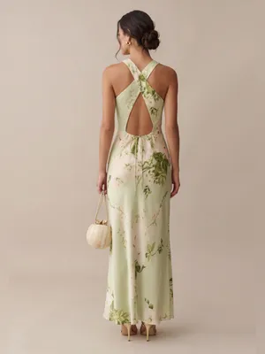 NWT o.p.t Roslyn Silk Dress size Small S Few Moda mint blossom green floral midi thumbnail 2