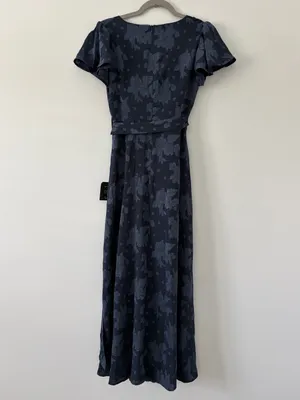 Lulu’s Compelling Love Navy Blue Jacquard Floral Short Sleeve Maxi Dress NWT S thumbnail 5