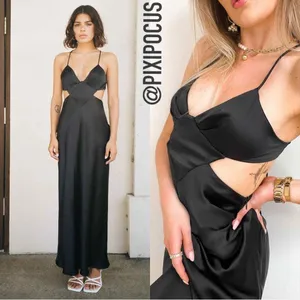 Zara Black Backless Strappy Satin Midi Dress thumbnail 3