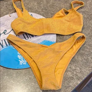 Kendall & Kylie Vibrant Gold Sparkling Cheeky Bikini Small thumbnail 1